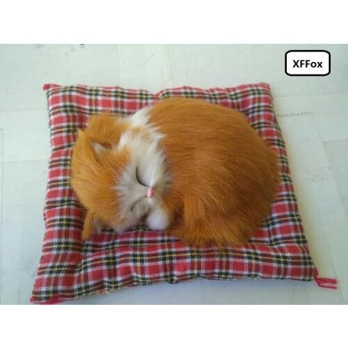 New real life yellow cat model on a mat plastic&furs simulation cute sleeping cat doll gift about 13x10cm xf1223