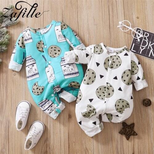 ZAFILLE Autumn Winter Baby Boy Clothes Milk Cookies Baby Boys Rompers Cartoon Cute Jumpsuit For Kids Baby Boy Overalls Newborns