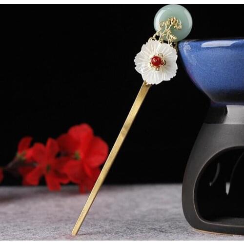 Retro Floral Flower Bead Hair Stick Hairpin Ancient Chinese Japanese Chignon Party Cosplay Hair Accessories