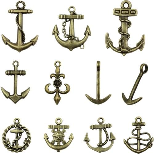 20pcs/lot Metal Bronze Tone 10 different styles Anchor Charm Pendant For Necklace DIY Jewelry Making Accessories (K05134)