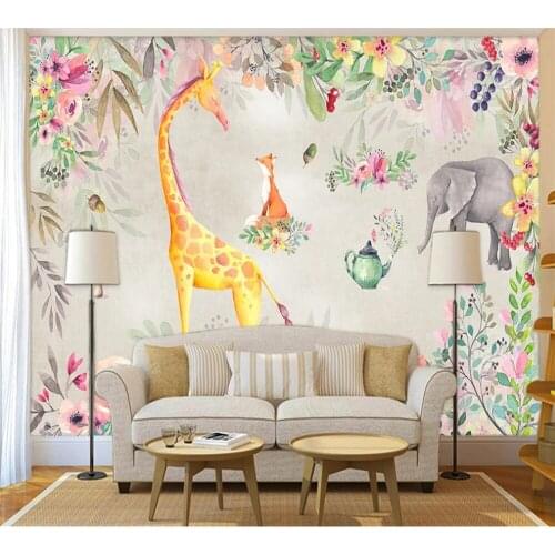 Custom wallpaper 3D forest animal giraffe elephant sofa background wall painting 8D