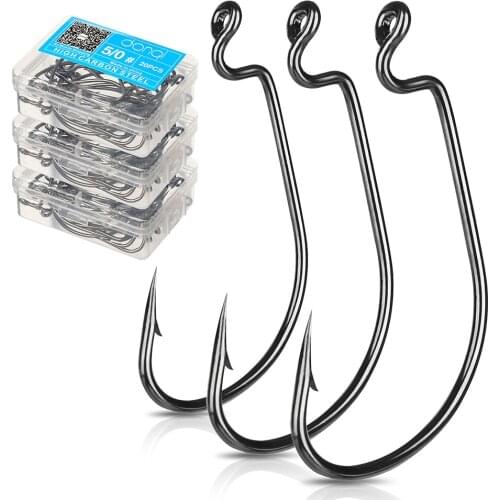 DONQL 20pcs/ Set Wide Crank Offset Fishing Hook Carbon Steel Fishhook For Soft Worm Lure 5/0#-1# Bass Barbed Carp Fishing Hooks