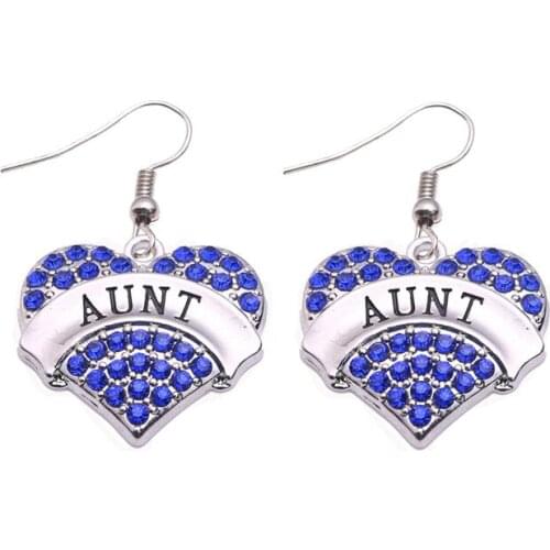 Heart Pendant Earrings For Women AUNT Written In Charm Good Gift Choose With Beautiful Crystals Zinc Alloy Provide Dropshipping