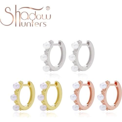 SHADOWHUNTERS Real Sterling Silver 925 Jewelry Hoop Earrings Pearl Charming Huggie Piercing For Anniversary Boucle Oreille Femme