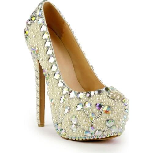 Pearl Diamond Handmade Wedding Shoes Super High Heels Pumps Platform Bridesmaid Shoe Shallow Women Shoes Thin Heel Bridal Shoes