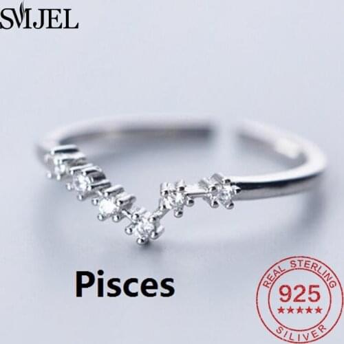 Personalize Crystal Zirconia Zodiac Rings for Women Wedding Fashion 925 Silver 12 Constellation Jewelry Finger Ring Female Gifts