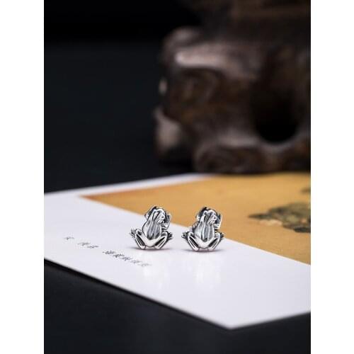 Vintage Cute Frog Stud Earrings for Men Women Punk Styke Silver Plated Animal Earrings Fashion Party Bohemian Earrings Jewelry
