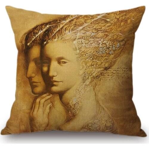 Vintage Victorian era Lady Women Face Royal Style Home Decorative Sofa Throw Pillow Case Renaissance Oil Painting Cushion Cover