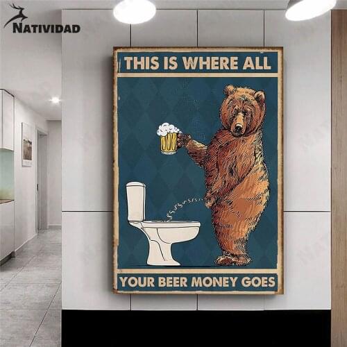 Humorous Cartoon Bear Canvas Painting Room Decor Beer Art Poster Scenery Wall Art Kitchen Shop Restaurant Home Decoration