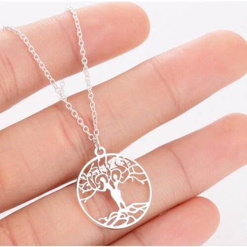 Hfarich Couple Jewelry Gifts Stainless Steel Vintage Antique Lovers Hug Tree of Life Women Femme Statement Necklaces