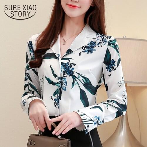 2021 Autumn Printed Chiffon Womens Blouses Tops Loose Long Sleeve Shirt Women Notched Thin Casual Women Blouse Ropa Mujer 10486