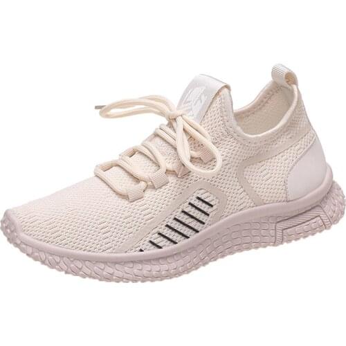 Ladies Sneakers Flying Woven Breathable Mesh Shoes Comfortable Non-Slip Rubber Sole Wear-Resistant Trend All-Match Sports Shoes