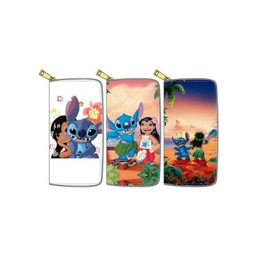 Disney Stitch lady coin bag Pu princess handbag long zipper wallet cartoon card holder