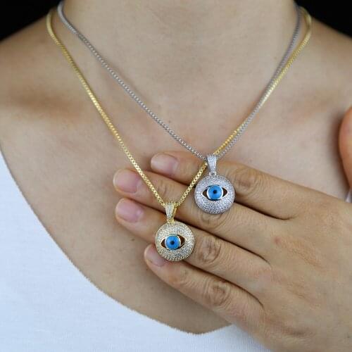2021 Lucky Turkish Evil Eye Fashion Jewelry For Women micro pave 5A Cz paved round charm pendant blue Color Eye Choker Necklace