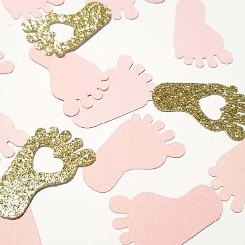 100Pcs 3cm Gender Reveal Party Footprint Confetti Baby Shower Party Decorations DIY Boy Girl Throwing Paper Confetti Table Decor
