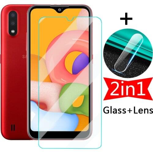 2in1 Screen Protective Glass for Samsung Galaxy A01 M01 Core Tempered Protector Camera Lens Film on Sumsung A 01 a01core m01core
