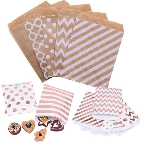 25pcs Rose Gold Silver Kraft Paper Bags For Gifts Food Cookie Biscuits Candy Bag Packaging Christma Wedding Birthday Party Decor