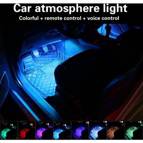 4pc/set Car Interior LED Strip Lights Auto Dash Floor Foot Ambient Atmosphere Styling Neon Decorative Lamp Wireless Remote Mode