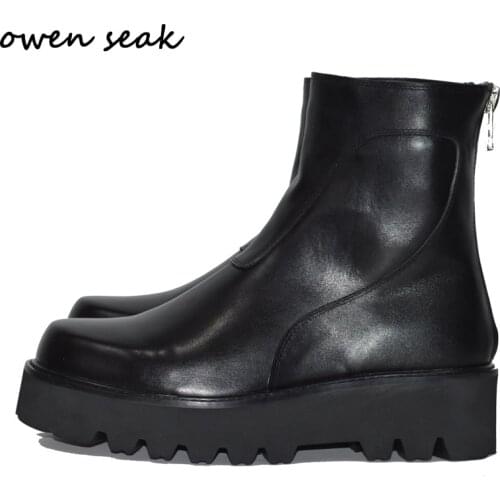 Owen Seak Men Chelsea Boots Genuine Leather High-TOP Ankle Heighten Luxury Trainers Casual High Street Flats Autumn Winter Shoes