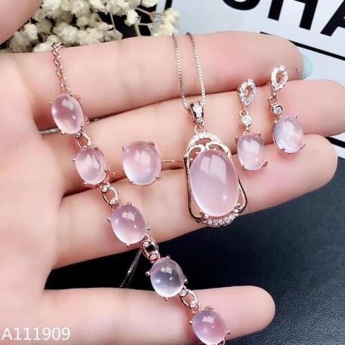 KJJEAXCMY boutique jewelry 925 sterling silver inlaid Natural Ross quartz Ring Necklace Earring Bracelet Suit Support detection