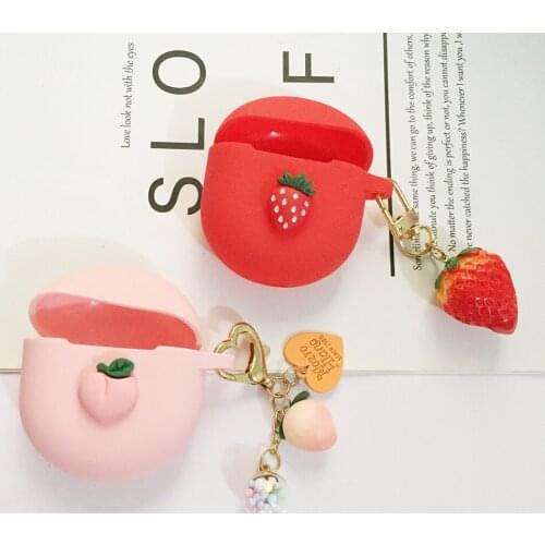 For Oneplus Buds Z TWS Wireless Earphone Charging Box Accessories with Cute Peach Keychain Cover Silicone Protect Case