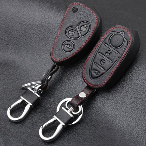 Car Remote Genuine Leather Key Case Cover Protector Holder For Alfa Romeo 147 166 156 JTD TS GT Mito Giulietta Brera 4C 159 GTA