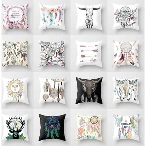 Feather Dream Catcher Pattern Pillow Case Peach Skin Cushion Cover Home Sofa Car Cafe Decor Bed Decorative
