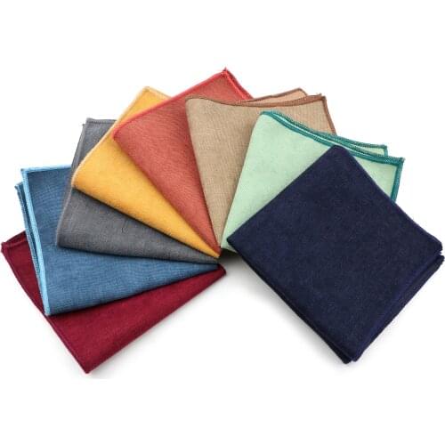 Colorful Solid Handkerchiefs Mens Candy Color Vintage Soft Downy Suede Hankie 100%Cotton Black Pocket Square Dinner Accessories