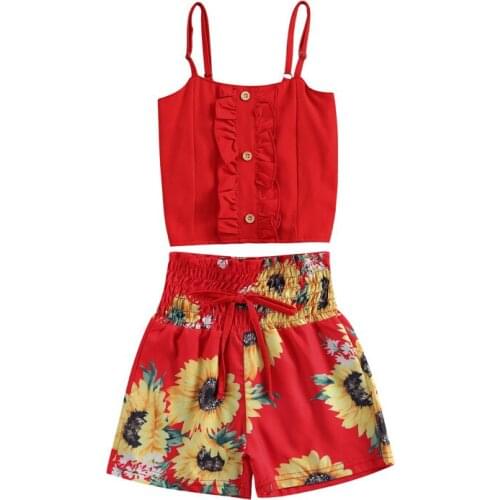 Kids Girls Sunflower Outfit Infant Children Sleeveless Top Print Shorts Clothing