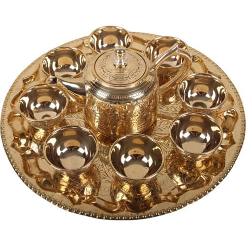 Indian pure copper tea set household handmade tea ceremony complete set simple European tea cup pot tray teaware gift