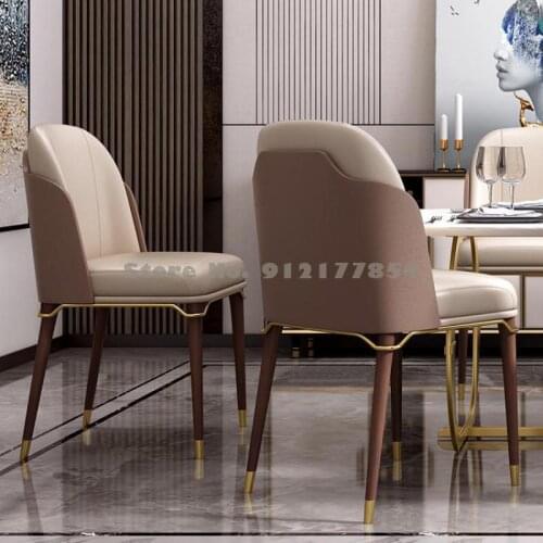 Italian Style Light Luxury Dining Chair Solid Wood Designer Modern Minimalist Home Leather Art Back Chair Hotel Sales Office Neg