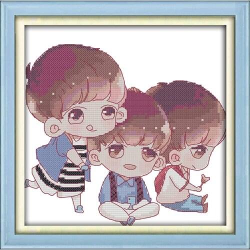 Joy Sunday Lovely Boys Counted Cross Stitch Fabric 14CT Printed Canvas Cross-stitch DMC Cross Stitch Kits Home Decor Send Gift