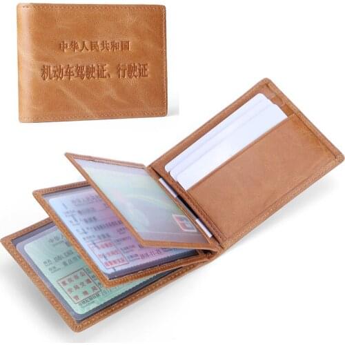 Drivers license cover leather motor vehicle driving license leather case oil wax leather transparent window document bag retro