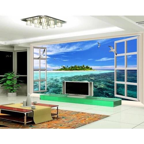 Beautiful scenery wallpapers clear water blue sky sunny island TV background wall outside the window
