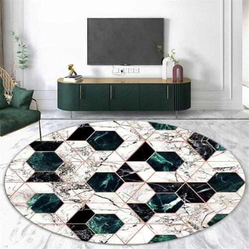 Nordic Green White Geometric Marble Carpet Round For Bedroom Teenage Room Mat Non-slip Lounge Rug Chair Mat Soft Bathroom Mat