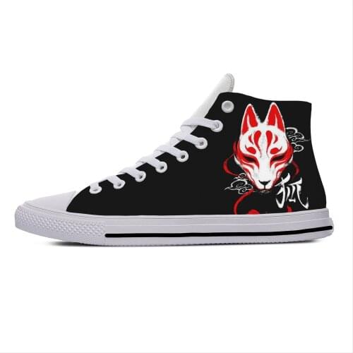 Hot Kitsune Mask Japanese Fox Anime Manga Cartoon Casual Cloth Shoes High Top Lightweight Breathable 3D Print Men Women Sneakers