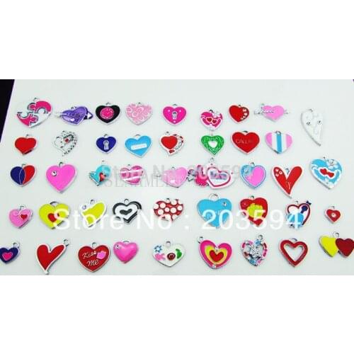 ME013 Wholesale 100Pcs/Lots DIY Alloy Mixed Enamel heart Charms Fashion jewelry accessories, charms, pendants