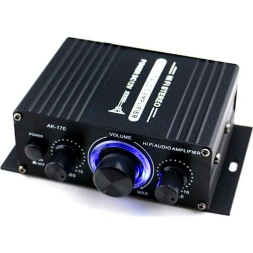 AK170 12V Mini Audio Power Amplifier Digital Audio Receiver AMP Dual Channel 20W+20W Bass Treble Volume Control for Car Home Use