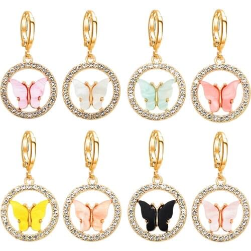 Fashionable Cute Butterfly Animal Dangle Earrings Multicolor Crystal Round Drop Earrings High Quality Womens Jewelry Sweet Gift