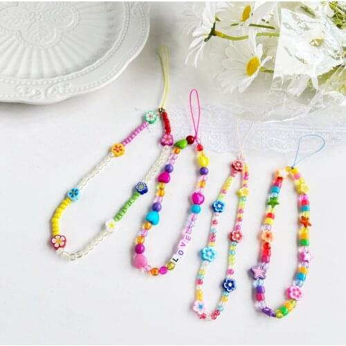 European Trendy Colorful Acrylic Beads Mobile Phone Chain For Women Girls Cellphone Strap Anti-lost Lanyard Hanging Cord Jewelry