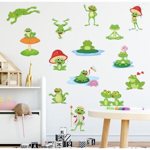 Cartoon Frog Wall Sticker For kids Cartoon Animals Cat Home Decoration For Childrens Bedroom Mural Stickers Wallpaper