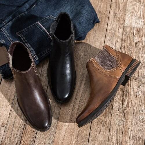 Yomior New Autumn Winter Genuine Leather Men Boots Vintage Business Work Formal Dress Shoes High Quality Mens Chelsea Boots