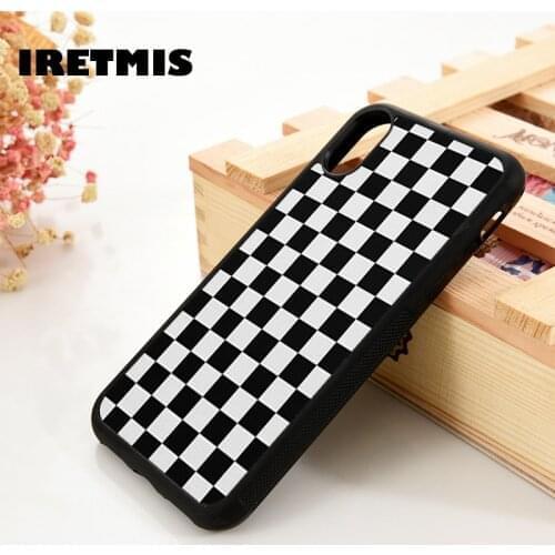Iretmis 5 5S SE 6 6S Soft TPU phone case cover for iPhone 7 8 plus X Xs 11 Pro Max XR Black Checkered Checkerboard Plaid Checked