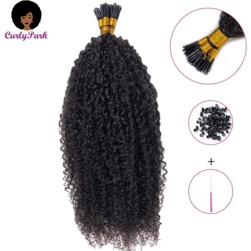 CURLYPARK Afro Kinky Curly Fusion Hair Extensions 100% Human Hair I Tip Hair Pre Bonded Hair Extensions for Black Women