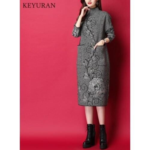 2021 New Elegant Turtleneck Loose Knitted Plus Size Women Dress Autumn Winter long Sweater Female Basic Hip Jacquard Dresses
