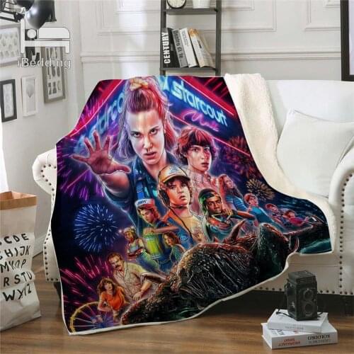New Horror Movie Stranger-Things Premium Throw Blanket Print on Demand Sherpa Blankets for Sofa Customized DIY Plush Thin Quilt
