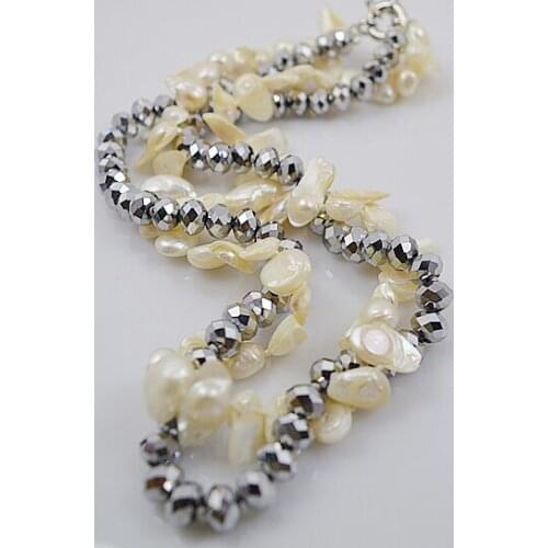 Handmade Baroque Pearl Necklacce White Color Unique Real Genuine Freshwater Pearl Silvers Crystal 2 Rows Fashion Woman Jewelry