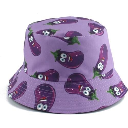 2021 Eggplant Tomato Cucumber Pepper Print Fisherman Hat Summer Sun Hats For Men Women Outdoor Casual Reversible Bucket Hat