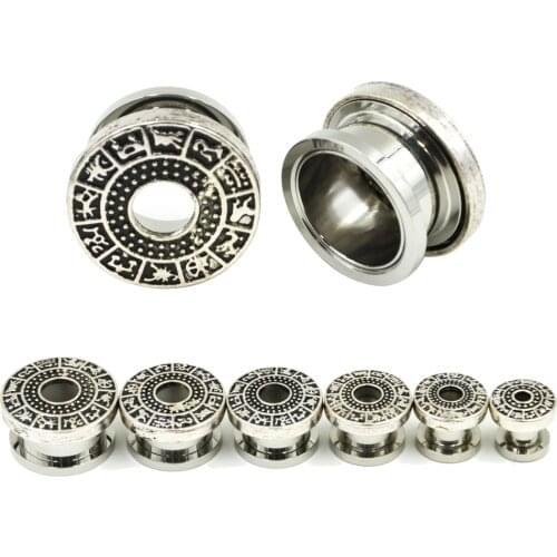 PAIR Stainless Steel Screw Fit Constellation Divine Flesh Tunnel Plug Jewelry Piercing Ear Expander Stretching Earring Lobe