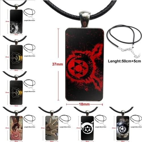 Full Metal Alchemist Ouroboros Symbol Glass Cabochon Pendant Necklace Rectangle Fashion Necklace For Girls